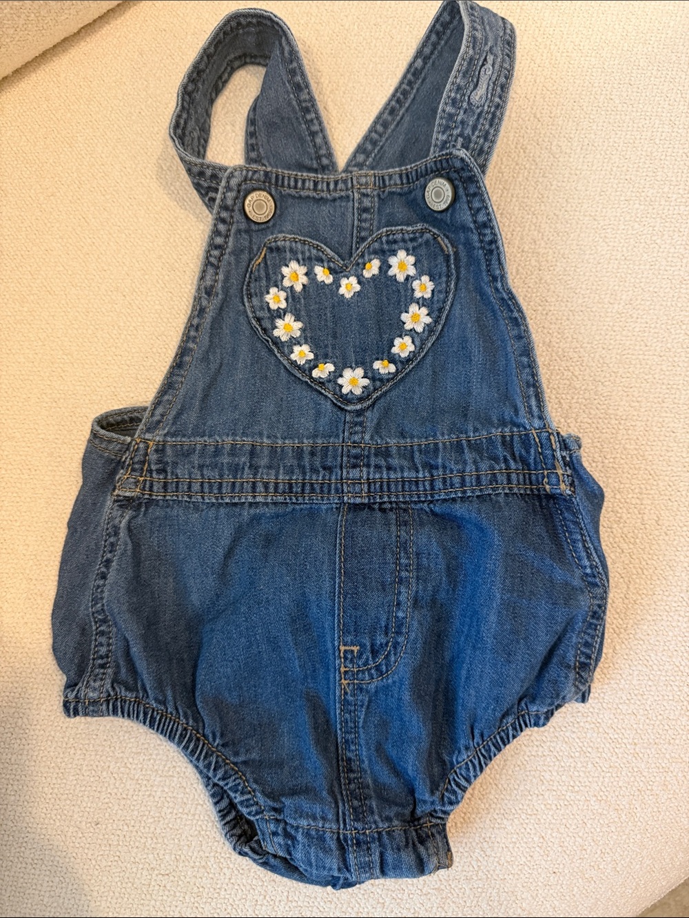 GAP Denim Overalls with Heart and Daisy Embroidery - Blue